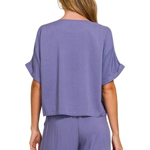 Zenana  T-Shirt and Wide Leg Pants Set Women's Pink Wide-Leg Pants - Picture 3 of 7